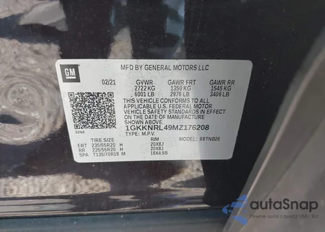 2021 GMC Acadia Awd Sle из США, поврежденный, VIN 1GKKNRL49MZ176208